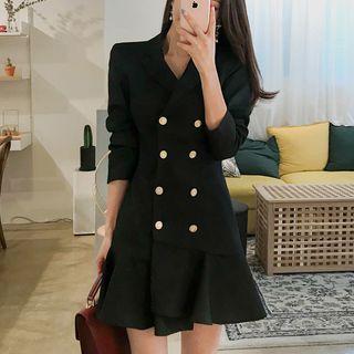 Ruffle-hem Double-breasted Mini A-line Coatdress