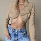 Long Sleeve Faux Fur Cropped Top