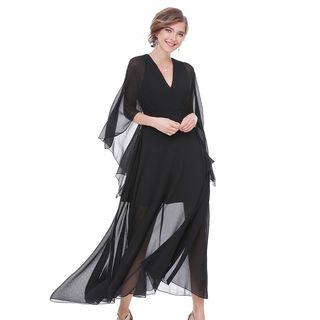 Chiffon Elbow Sleeve Maxi Dress