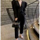 Puff Sleeve V-neck Jumpsuit