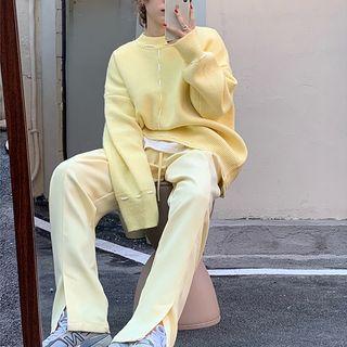 Plain Sweater / Slit-hem Sweatpants