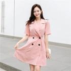 Notched-collar Doubled-breasted Mini Shirtdress