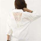 Sheer Lace-panel Open-placket Blouse