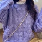 Cable Knit Sweater / Long-sleeve Mock-neck Lace Top