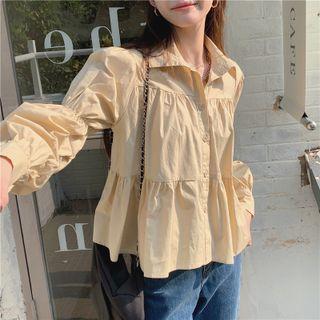 Long Sleeve Plain A-line Blouse Almond - One Size