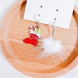 Non-matching Pom Pom Christmas Earring 1 Pair - As Shown In Figure - One Size