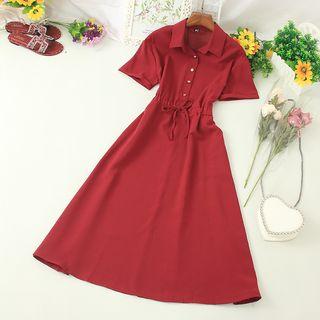 Short-sleeve Drawstring-waist Midi Shirtdress