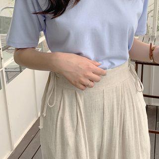 Tie-side Linen Blend Wide-leg Pants