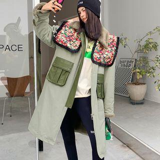 Floral Collar Two Tone Fleece-lined Coat