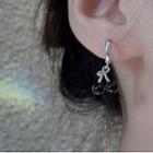 Asymmetrical Cherry Heart Drop Earring 1 Pair - Silver & Black - One Size