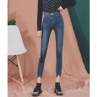 Asymmetric Denim Crop Jeans
