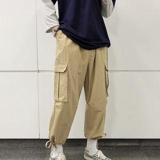 Dual-pocket Cropped Wide Leg Pants