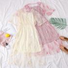 Feather-embroidered Sheer A-line Dress With Slipdress