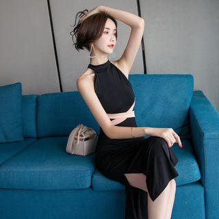 Cross Strap Sleeveless Midi Side Slit Dress