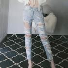 Distressed Beaded Skinny Jeans