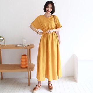 Waistband Linen Blend Long Dress