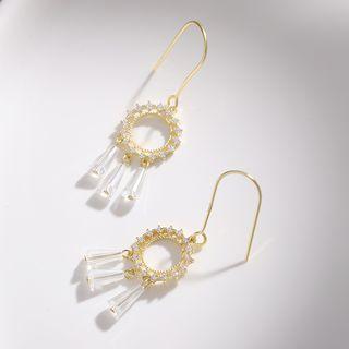 925 Sterling Silver Faux Crystal Fringed Earring 1 Pair - Faux Crystal Fringed Earring - One Size