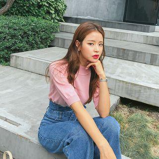 Puff-sleeve Cashmere Blend Knit Top