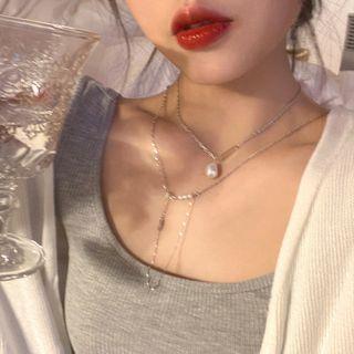 Faux Pearl Pendant Alloy Necklace