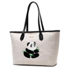 Panda Embroidered Faux Leather Panel Tote Bag