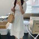 Short-sleeve Plain Drawstring Dress White - One Size