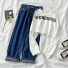 Long-sleeve Lettering Cropped T-shirt / Wide-leg Jeans