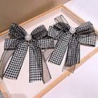 Faux Pearl Houndstooth Ribbon Hair Clip Y021a - Houndstooth - Black & White - One Size