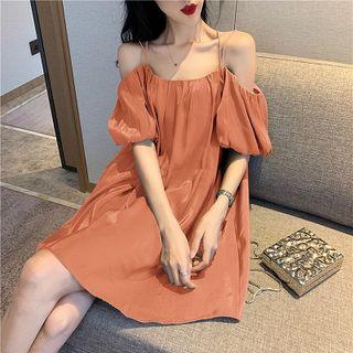 Off Shoulder Cross Strap Short-sleeve Dress