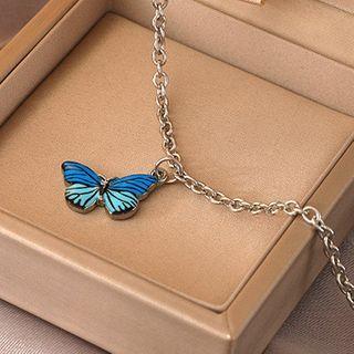 Glaze Butterfly Pendant Necklace Blue - One Size