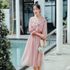 3/4-sleeve Midi A-line Chiffon Dress