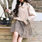 Cropped Button Coat / Plaid Pinafore Dress