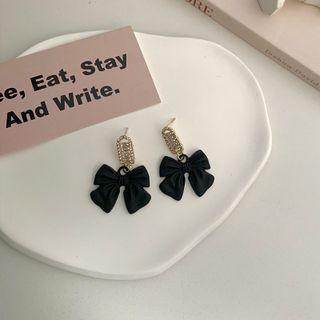Rhinestone Alloy Hoop Earring 1 Pair - Black - One Size