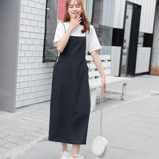 Short-sleeve T-shirt / Midi A-line Pinafore Dess