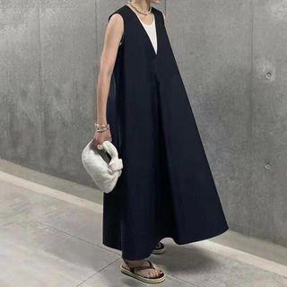 Sleeveless A-line Maxi Dress Black - One Size