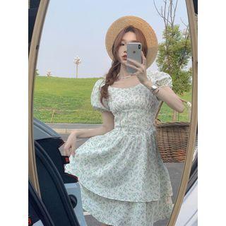 Puff-sleeve Floral Slim-fit Dress (various Designs)