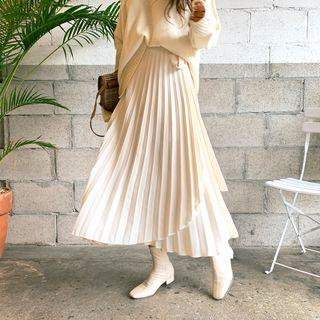 Accordion-pleated Long Wrap Skirt