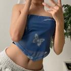 Butterfly Print Asymmetrical Tube Top