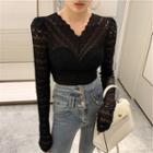 Scallop Edge Long-sleeve Lace Top