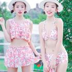 Set: Floral Bikini + Cover Top + Skirt