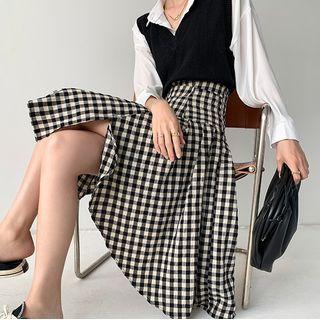 Asymmetrical Plaid Semi A-line Skirt