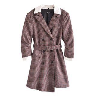 Notch Lapel Double-breasted Plaid Coat