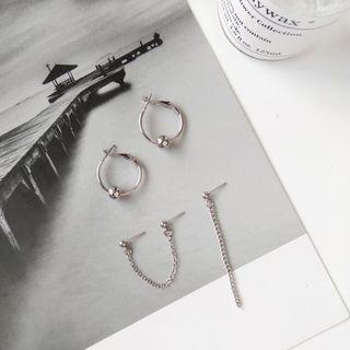 Metal Bead Mini Hoop Earring / Non-matching Chained Earring