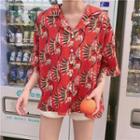 Print V-neck Short-sleeve Shirt