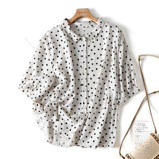 Short-sleeve Polka Dot Top White - One Size