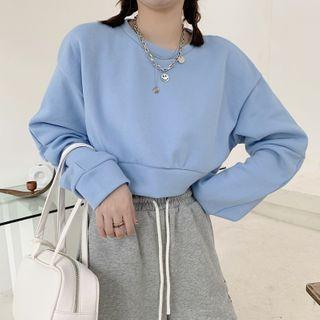 Plain Loose-fit Cropped Sweater