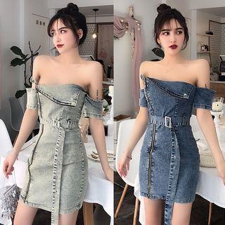 Cold Shoulder Denim Sheath Dress