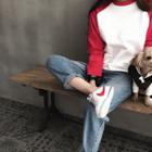Contrast Raglan-sleeve Cotton T-shirt