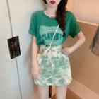 Printed T-shirt / Tie-dyed Mini Skirt