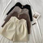 Asymmetric High-waist Faux Suede A-line Shorts