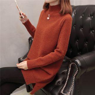 Mock-neck Embellished Oversized Sweater
